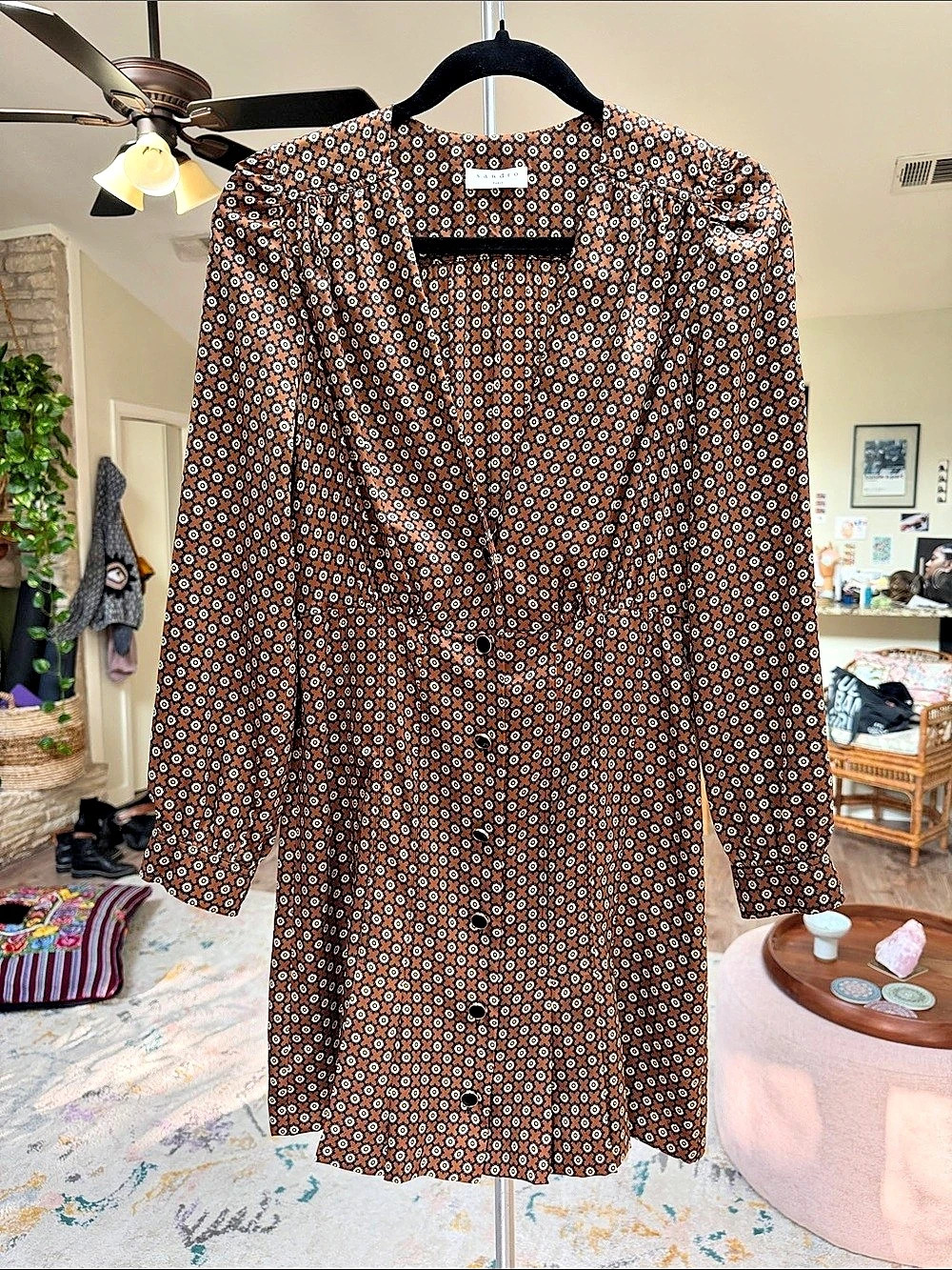 Sandro Floral Mini Dress in Brown & Black Like New